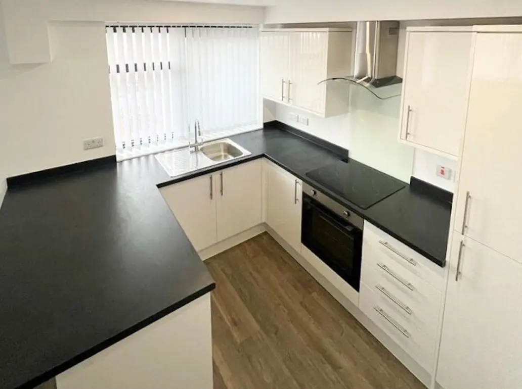 White gloss kitchen fitted in a new apartment development